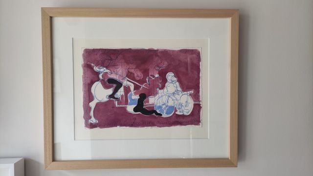 Acuarela Alfonso Sucasas 1993.Jinete y ciclista