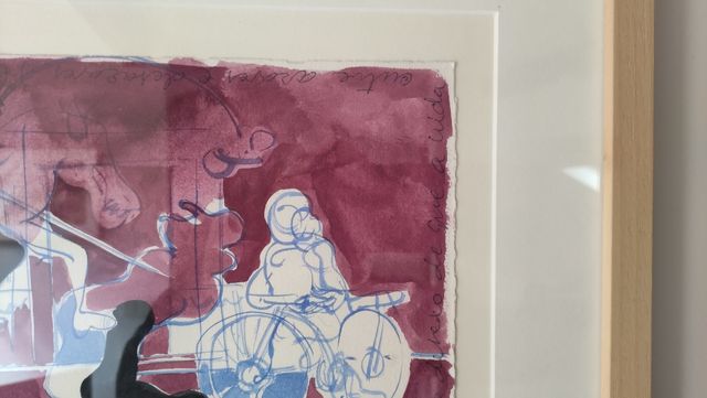 Acuarela Alfonso Sucasas 1993.Jinete y ciclista