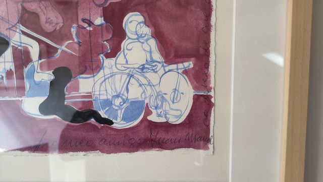 Acuarela Alfonso Sucasas 1993.Jinete y ciclista