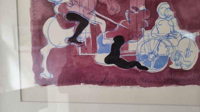 Acuarela Alfonso Sucasas 1993.Jinete y ciclista