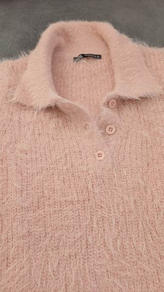 Jersey Zara Rosa Peludo Manga Corta
