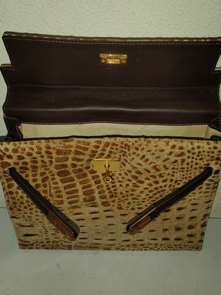 Bolso Piel Ubrique Cocodrilo Beige/Marrón
