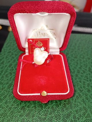 Anillo Plata Corazón Perla y Circonita