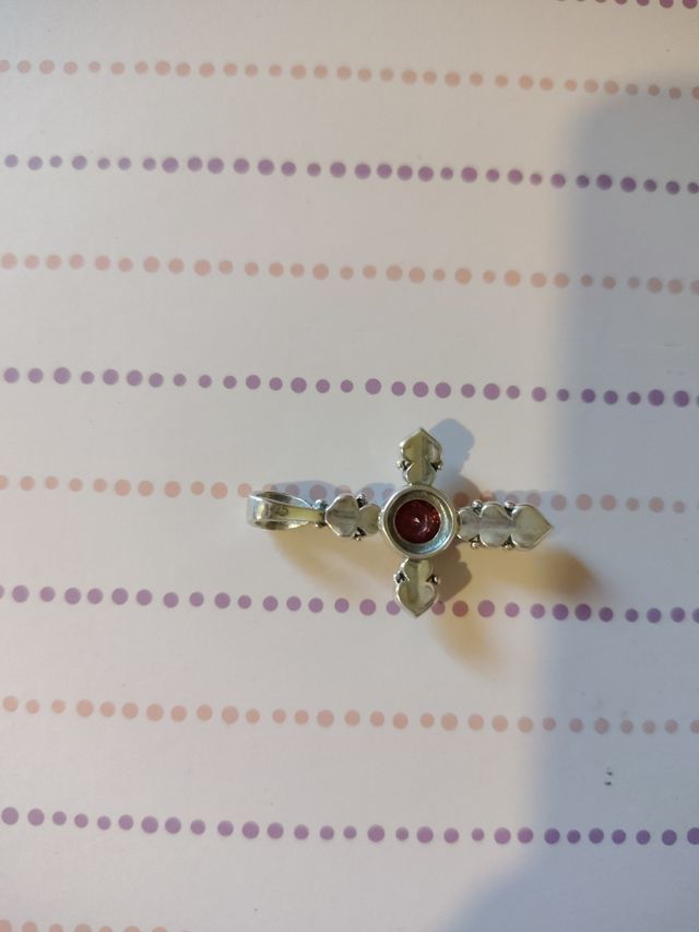 Colgante Cruz Vintage Plata Ley 925 con Piedra Roj