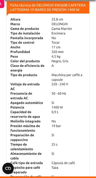 Cafetera Nespresso DeLonghi