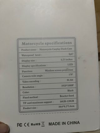 Pantalla Moto GPS CarPlay Dash Cam 6.25