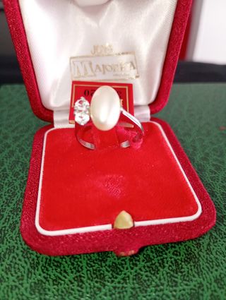 Anillo Plata de Ley Majorica Perla y Circonita
