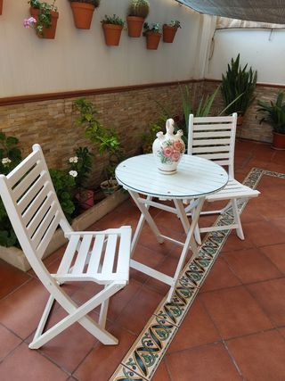 Mesa y 2 Sillas Madera Terraza Jardín