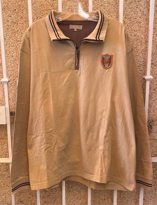 Sudadera Hombre Beige Cuello Cremallera Vintage