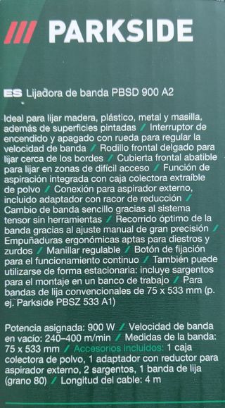 Lijadora de banda Parkside PBSD 900 A2