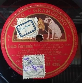 4 Discos Gramófono "Luisa Fernanda" Zarzuela