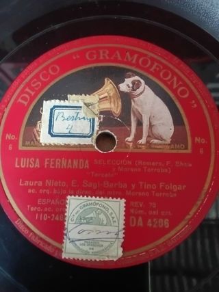 4 Discos Gramófono "Luisa Fernanda" Zarzuela