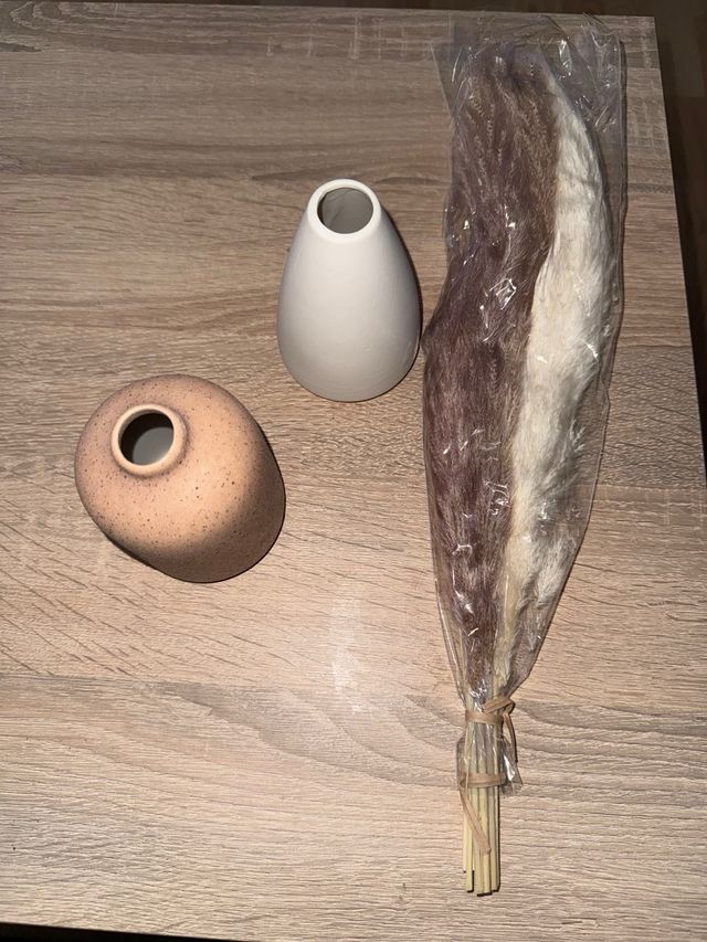 Juego de 2 jarrones de cerámica y flores secas