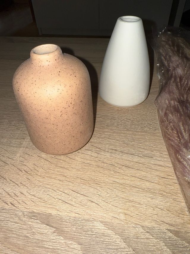 Juego de 2 jarrones de cerámica y flores secas