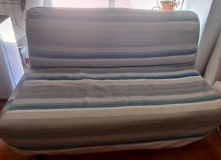 Sofá Cama Tela Azul y Gris