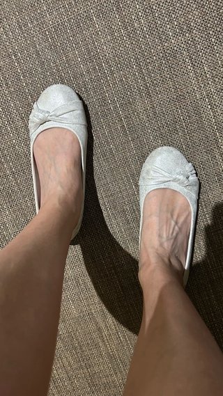 Bailarinas/parisinas blancas/plateadas talla 39