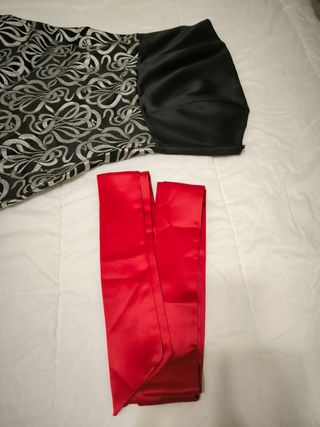 Vestido largo fiesta negro y rojo