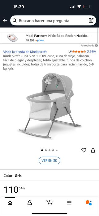 Cuna Mecedora Kinderkraft Gris NUEVA
