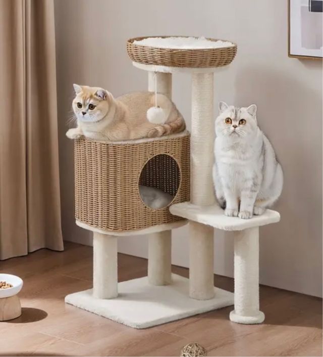 Rascador para gatos con cesta y cueva