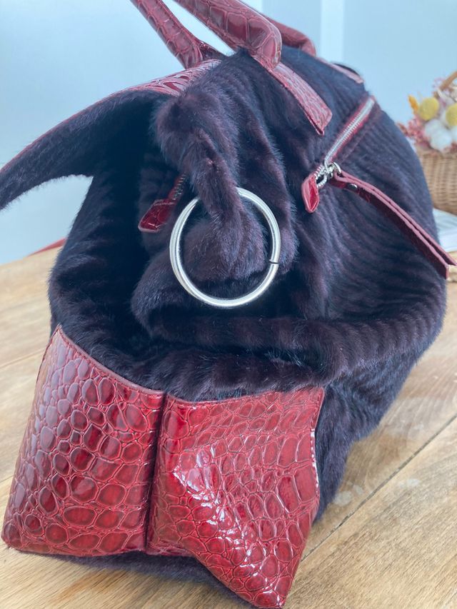 Bolso Grande polipiel Charol Rojo y berenjena