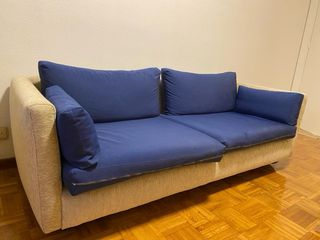 Sofá de 2 plazas beige y azul