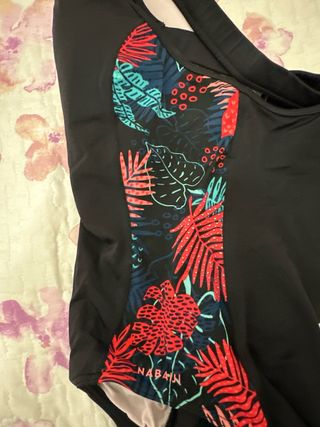 Bañador Negro con Estampado Tropical