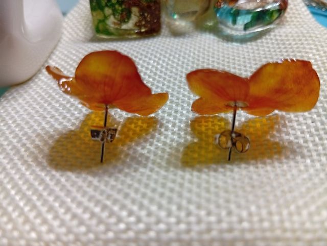 Pendientes Flor Natural Resina Naranja
