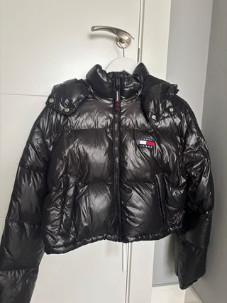 Abrigo Tommy Jeans Negro Metalizado Mujer