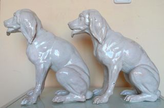Coppia di cani Art Nouveau Art Nouveau XIX Ceramiche