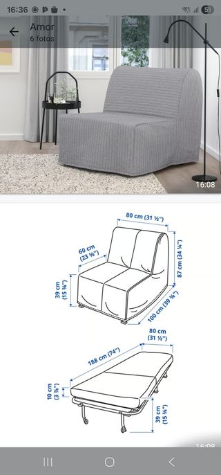 Sofá Cama IKEA LYCKSELE LÖVÅS Gris