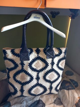 Borsa Siggi beige e nera con trama