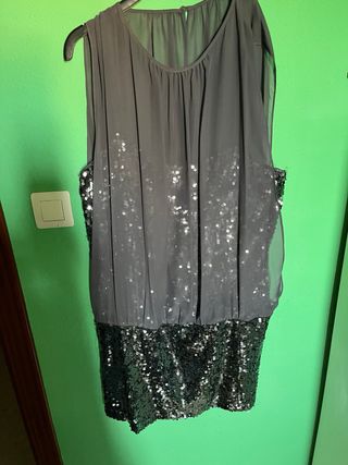 Vestido fiesta lentejuelas negro y plata