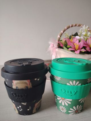 Set 2 Tazze Cappuccino Bambù con Coperchio