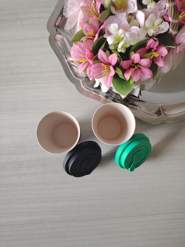 Set 2 Tazze Cappuccino Bambù con Coperchio