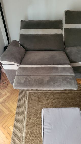 Sillón Eléctrico Reclinable Tela Gris/Beige