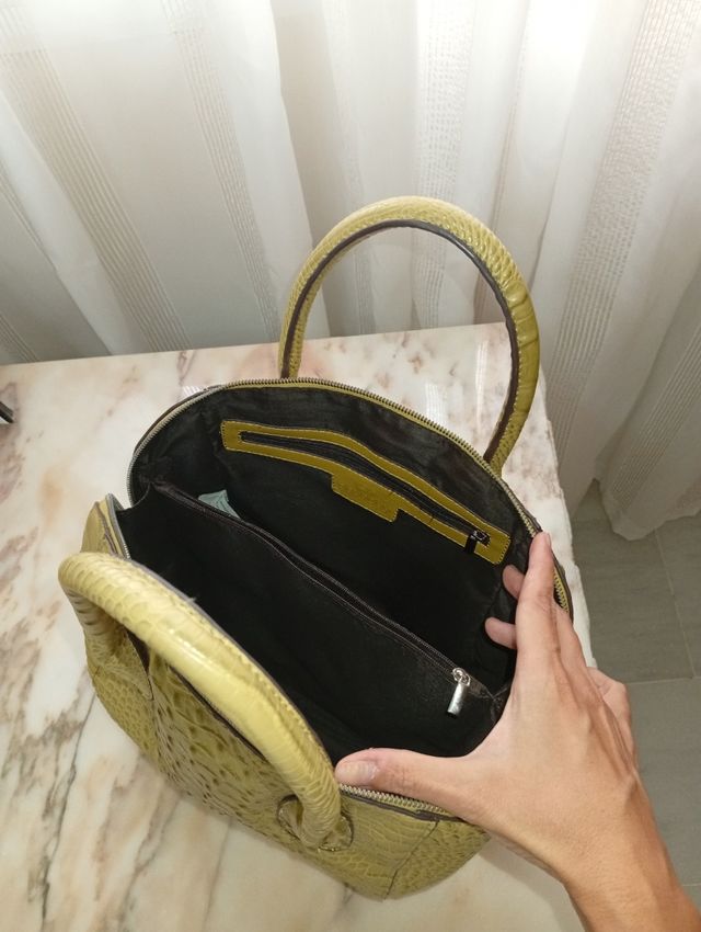 Bolso Tote Day a day Mostaza efecto piel cocodrilo