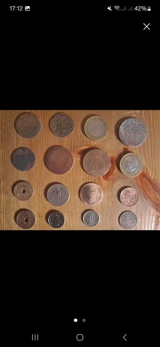 Lote de monedas antiguas y billetes