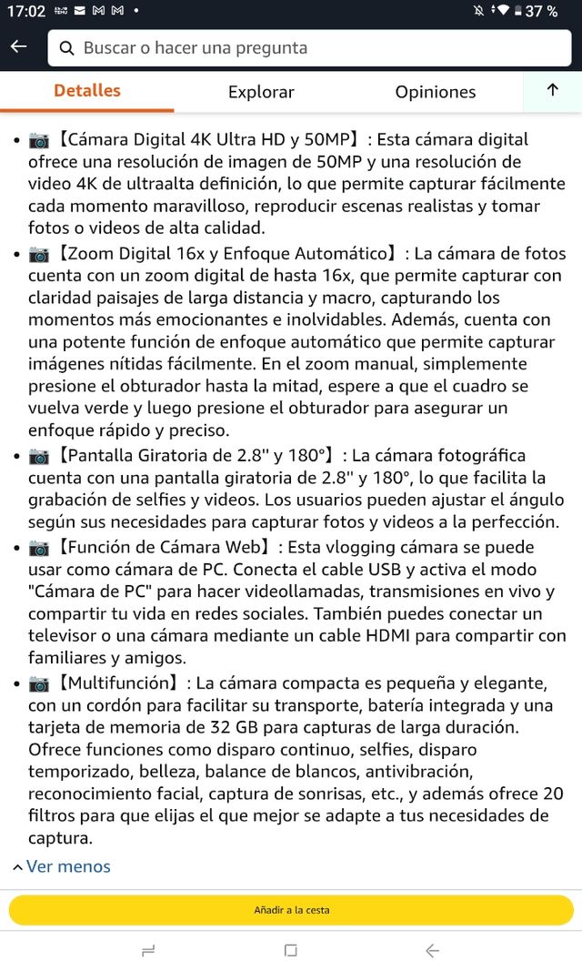 Cámara Digital 4K Nueva con Zoom 16x
