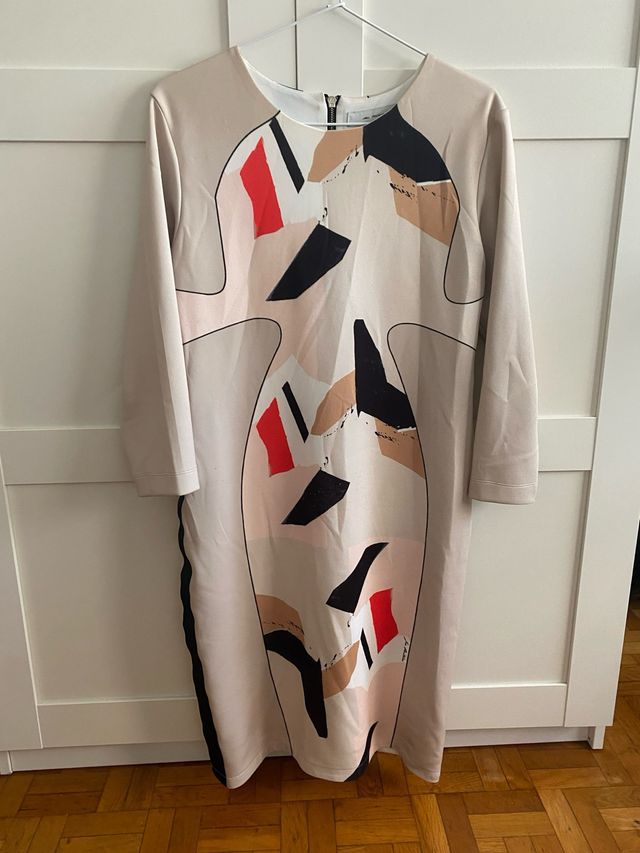 Vestido Alta Costura Beige Multicolor