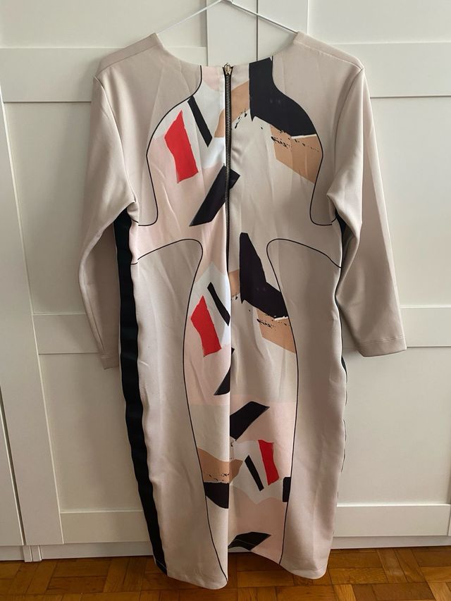 Vestido Alta Costura Beige Multicolor