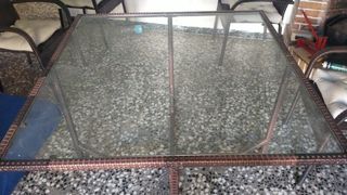 Mesa y 4 Sillas Terraza Mimbre y Cristal