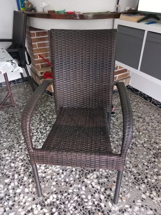 Mesa y 4 Sillas Terraza Mimbre y Cristal