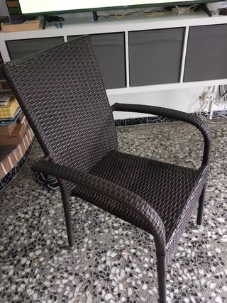 Mesa y 4 Sillas Terraza Mimbre y Cristal
