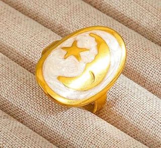 Anillo Luna y Estrella Nácar Ajustable de acero.