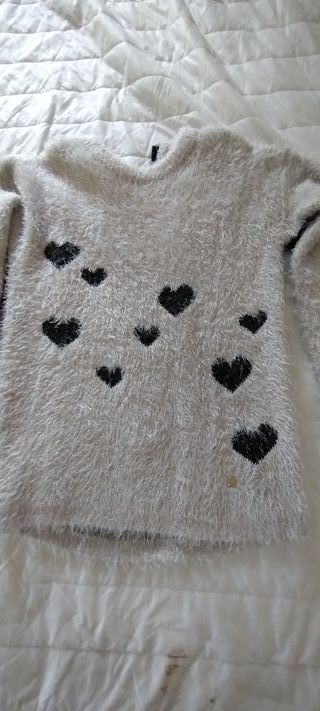 Maglioncino donna grigio con cuori neri