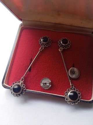 Pendientes antiguos plata con piedra negra