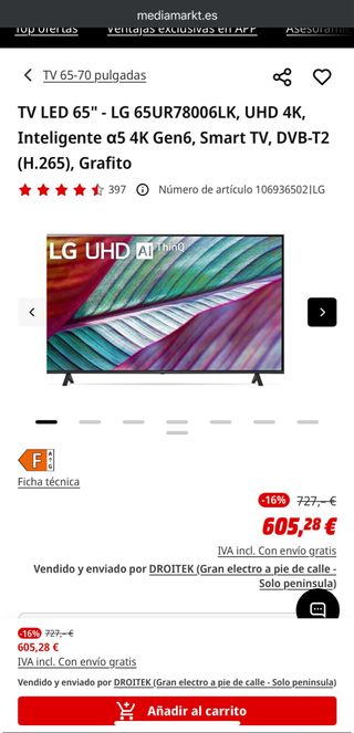 Televisor LG 65” 65UR78006LK UHD 4K AI ThinQ