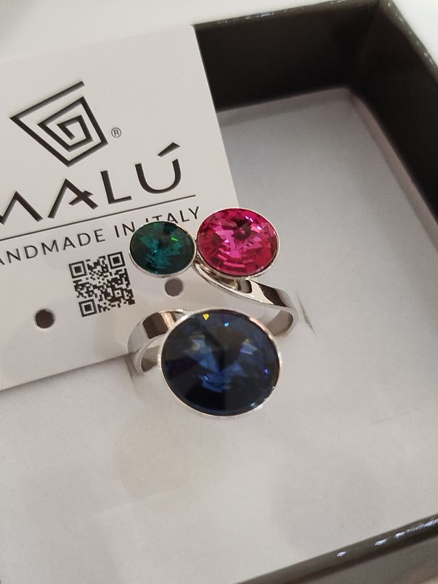 Anello Malù Cristalli Swarovski Viola Verde Fucsia
