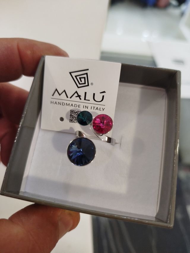 Anello Malù Cristalli Swarovski Viola Verde Fucsia