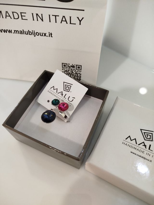Anello Malù Cristalli Swarovski Viola Verde Fucsia